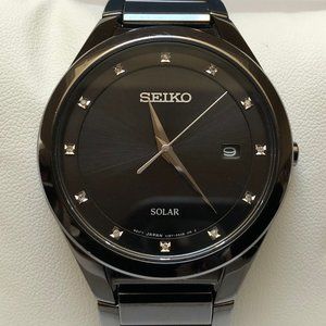 Real Diamonds Black Men's Seiko Solar Watch SNE243